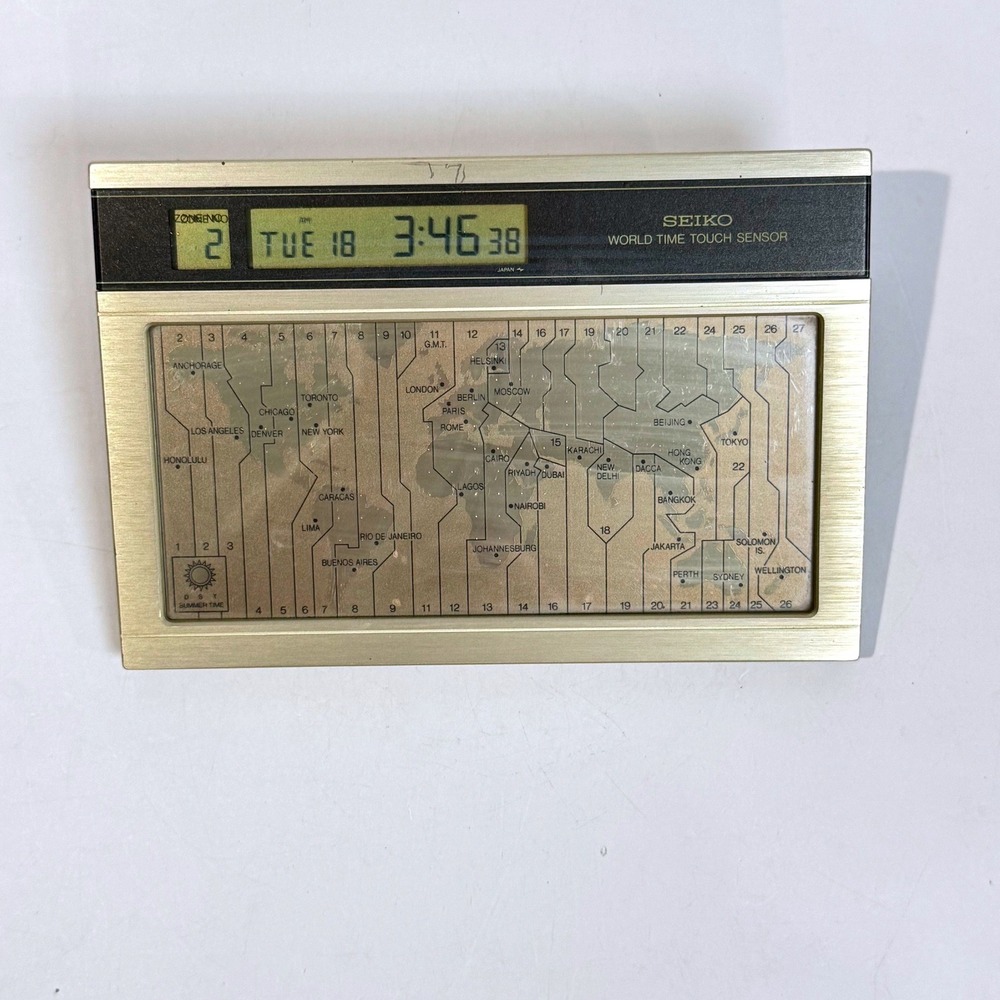 Vintage Seiko Desk Clock World Time Touch Sensor QNS901G YJ20 Japan Works‎